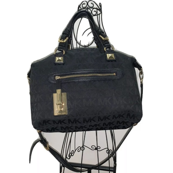 MICHAEL KORS MONOGRAM BLACK SATCHEL BAG LARGE - Picture 1 of 12